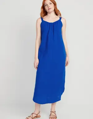 Sleeveless Shirred Maxi Dress for Women blue