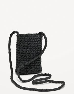 Straw-Paper Crochet Crossbody Bag for Women black