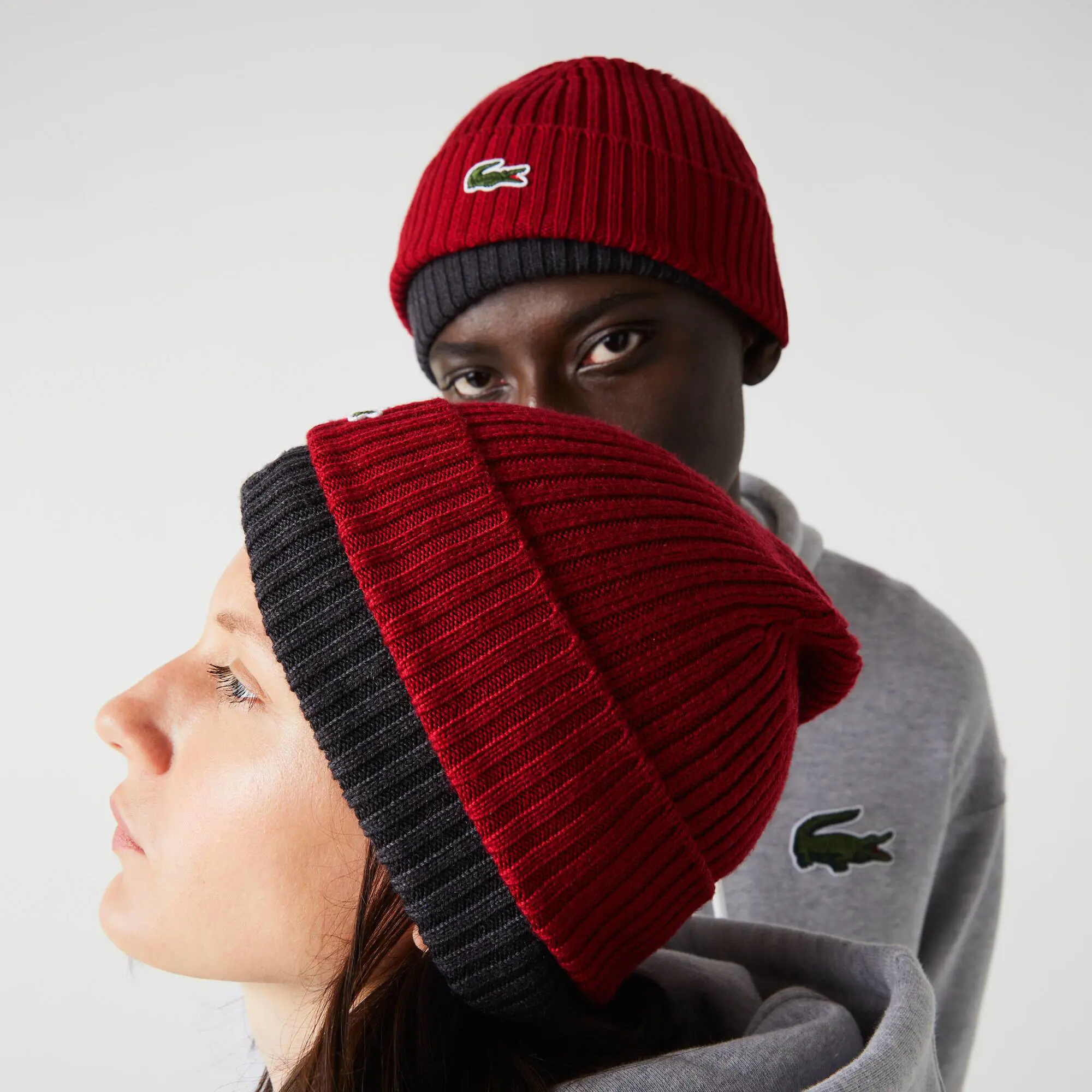 Lacoste Unisex Ribbed Wool Beanie. 1