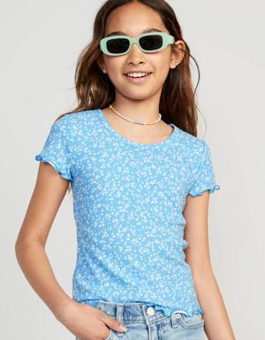 Old Navy Printed Rib-Knit Lettuce-Edge T-Shirt for Girls multi