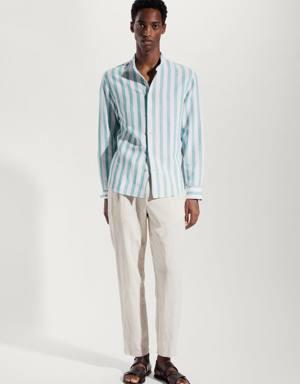 MAN/ Regular-fit striped linen shirt