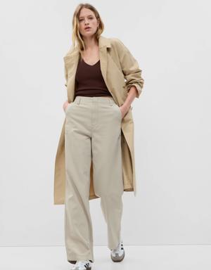 Mid Rise Twill Wide-Leg Khakis beige