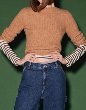 Boat neck ribbed sweater