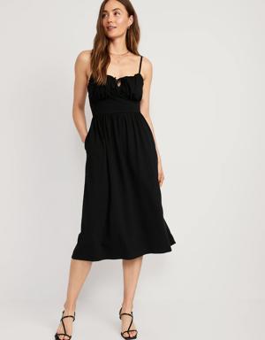 Fit & Flare Tie-Front Cami Midi Dress for Women black