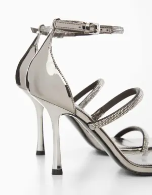 Heeled sandals with rhinestone straps