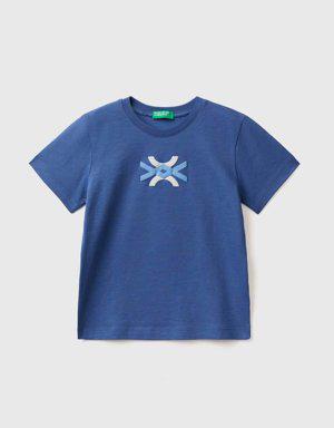Erkek Çocuk Saks Mavi Benetton Yazılı Yaz T Shirt