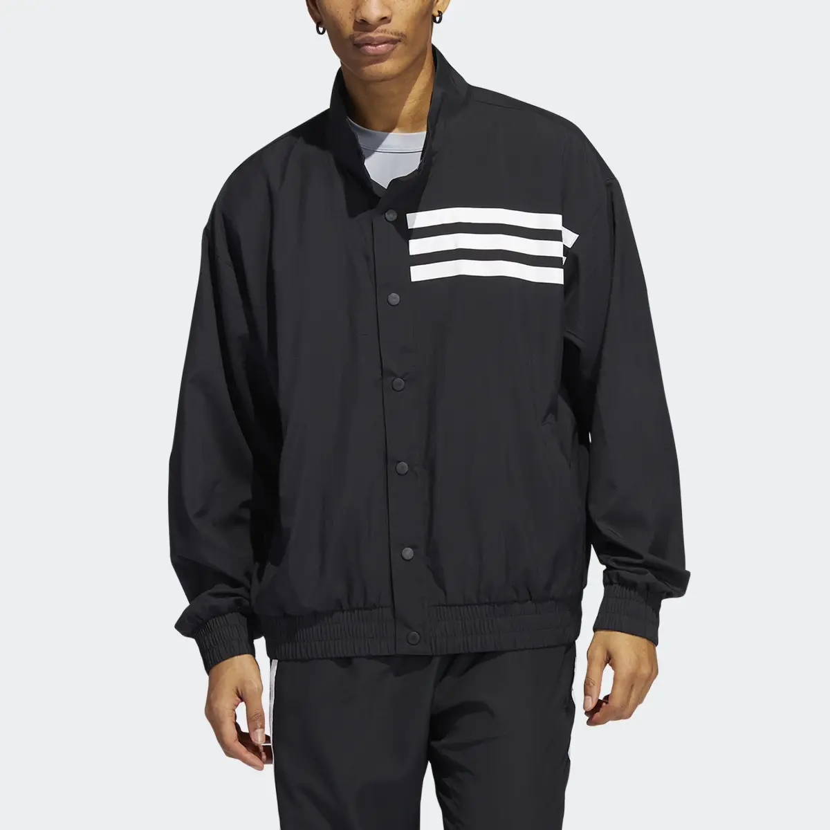 Adidas Basketball Allover Print Snap Jacket. 1