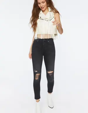 Forever 21 Long Distressed High Rise Jeans Washed Black