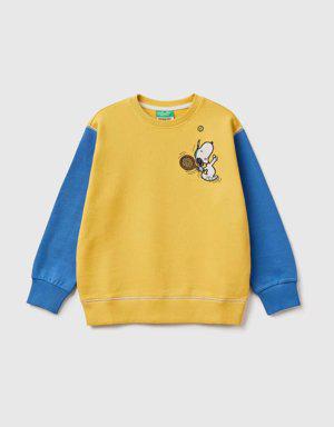 Erkek Çocuk Sarı Renk Bloklu Snoopy Baskılı Sweatshirt