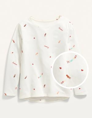 Softest Printed Long-Sleeve T-Shirt for Girls white