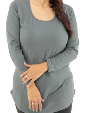 Gray - Long Sleeve Tunic Top - XS