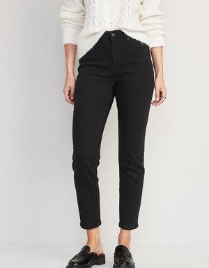 High-Waisted OG Straight Black-Wash Built-In Warm Ankle Jeans for Women