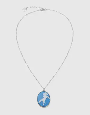 necklace with light blue horse cameo