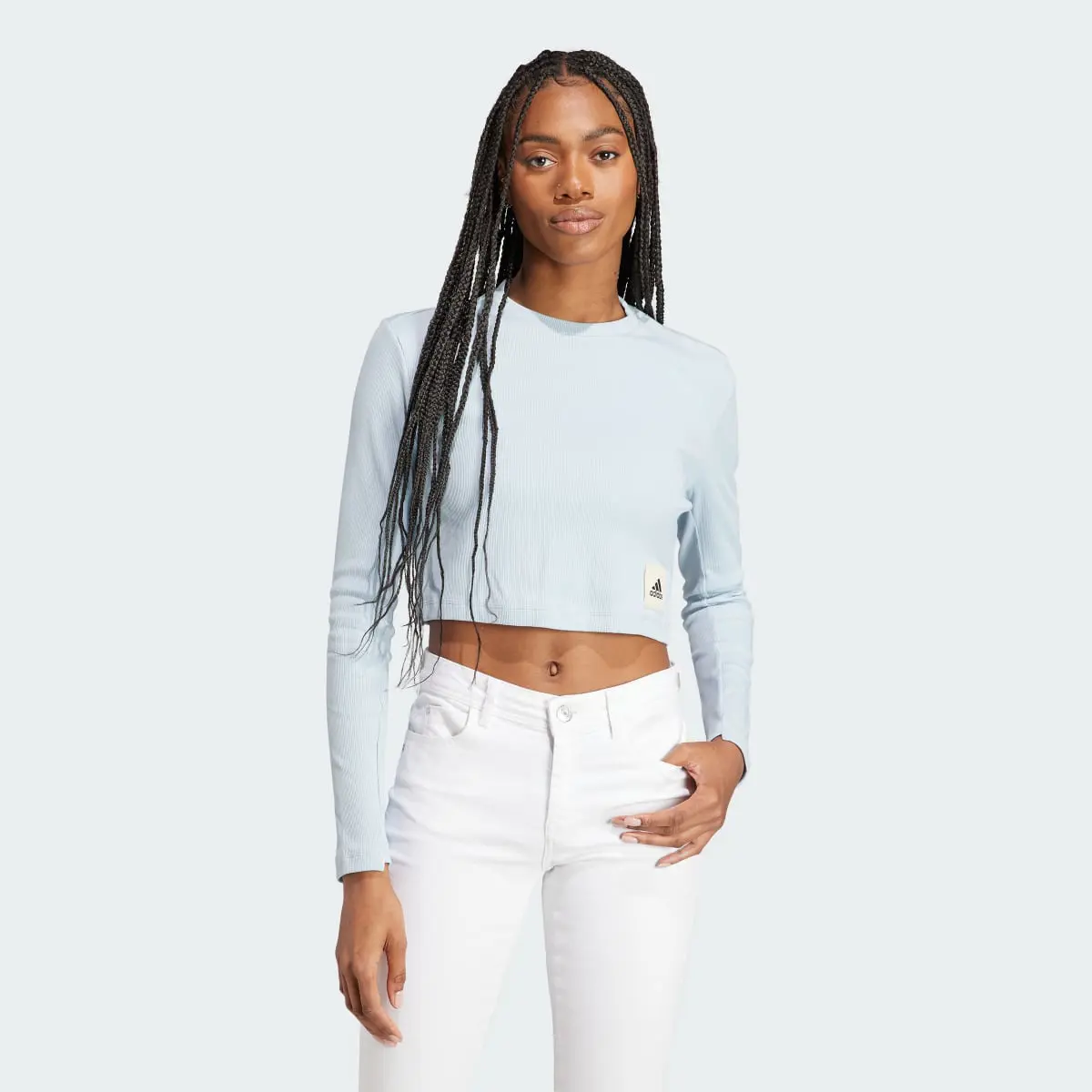 Adidas Lounge Ribbed Crop Long Sleeve Tee. 2