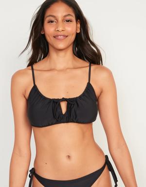 Gathered Keyhole-Front Bikini Swim Top black