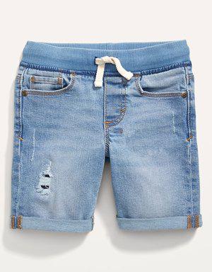 Karate Rib-Knit Waist Ripped Jean Shorts for Toddler Boys blue