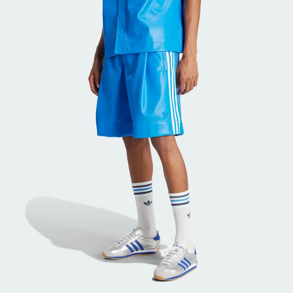 Adidas Faux Leather Adicolor 3-Stripes Shorts. 2