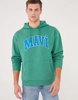 Mavi Logo Baskılı Kapüşonlu Yeşil Sweatshirt. 3