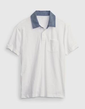 Kids Chambray Collar Polo Shirt white