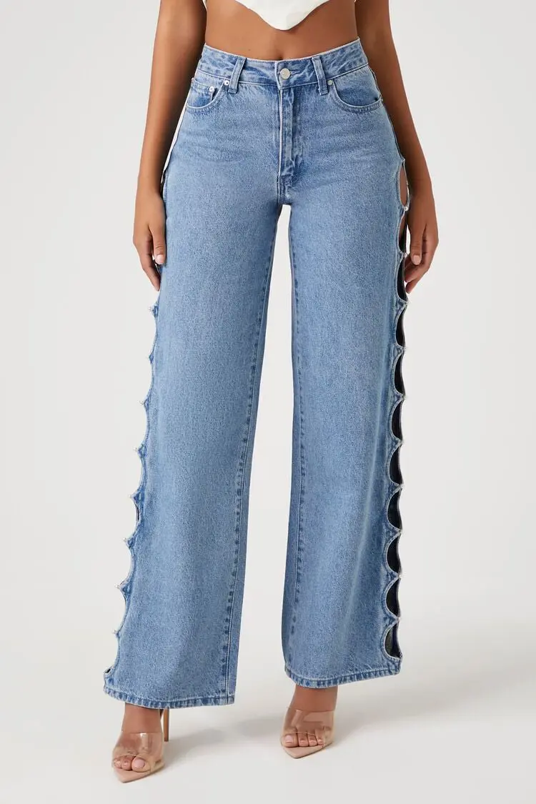 Forever 21 Forever 21 Cutout 90s Fit High Rise Jeans Light Denim. 1