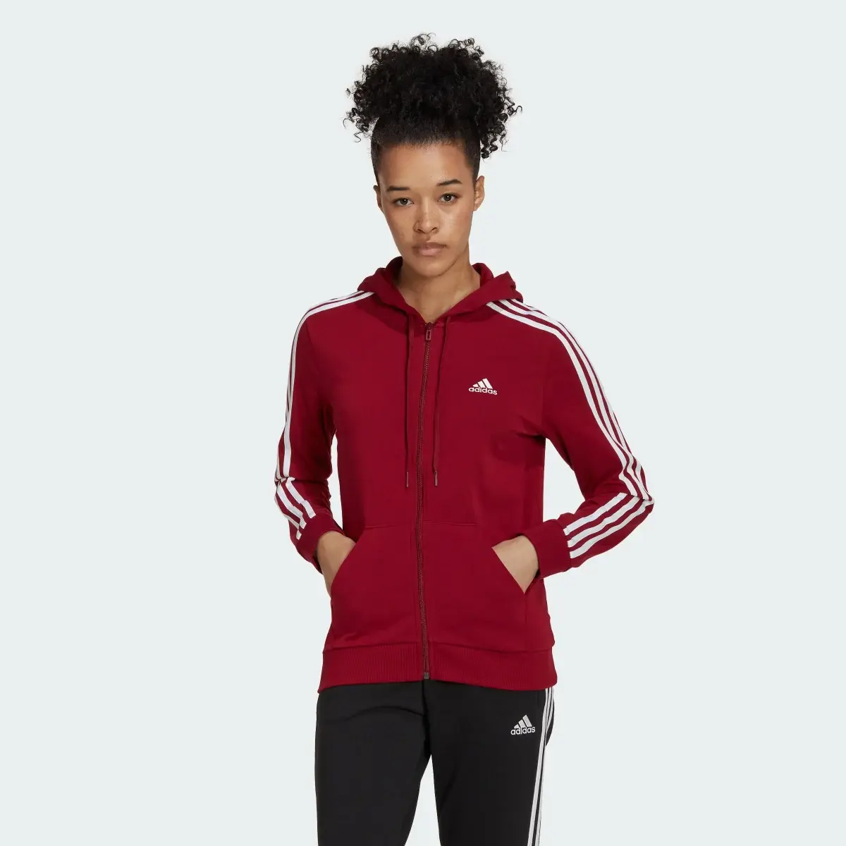 Adidas Essentials Single Jersey 3-Stripes Full-Zip Kapüşonlu Üst. 2