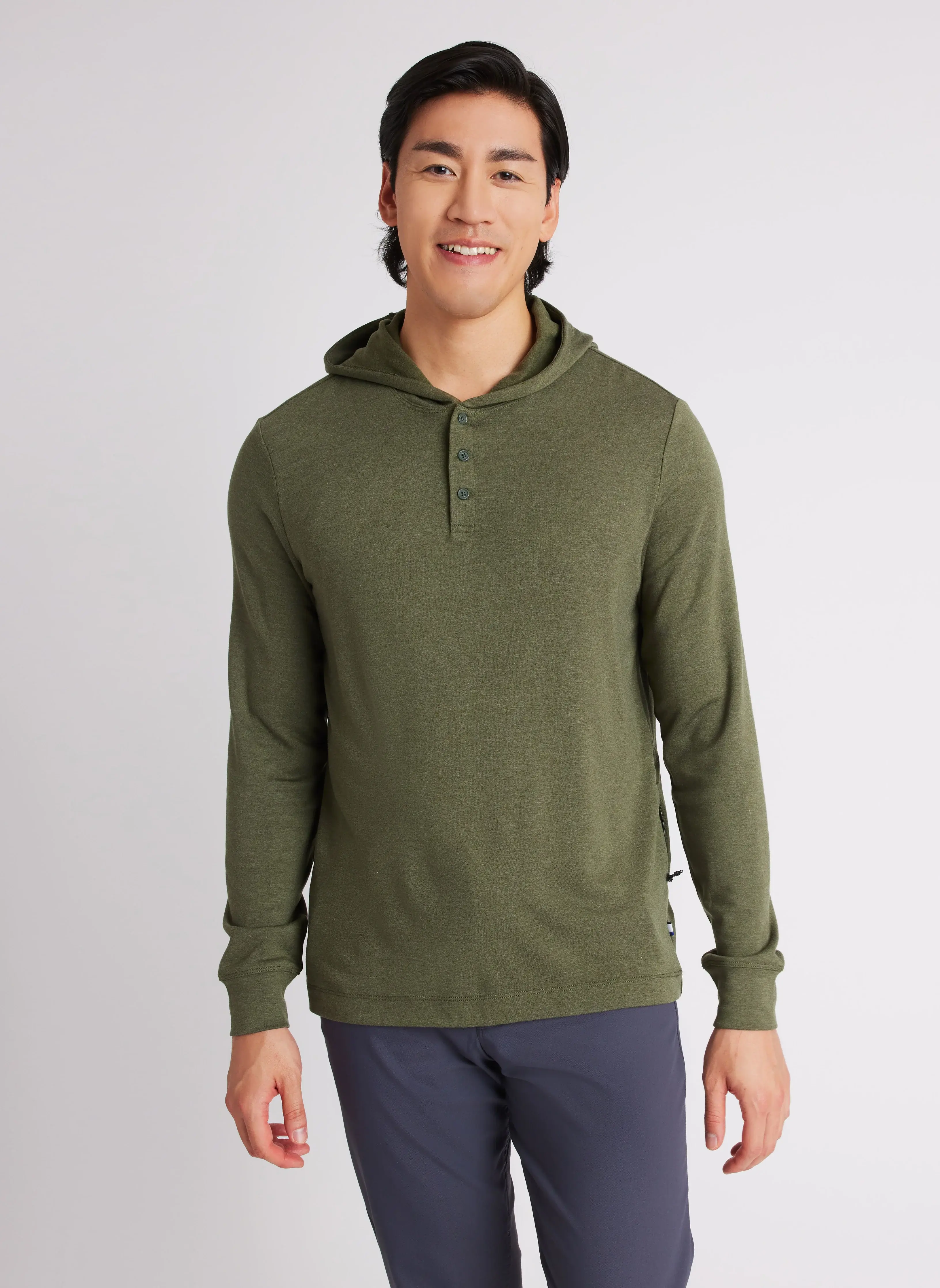 Kit And Ace Brushed Long Sleeve Hooded Henley. 1