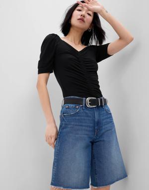 Puff Sleeve Ruched T-Shirt black