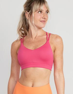 Light Support Strappy V-Neck Sports Bra for Women pink