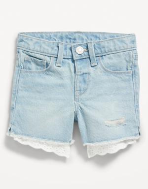 Ripped Lace-Cutoff Jean Shorts for Toddler Girls blue
