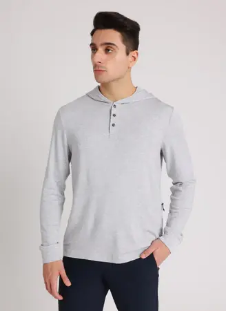 Kit And Ace Brushed Long Sleeve Hooded Henley. 1