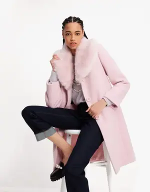 Faux Fur Lapel Wool Coat