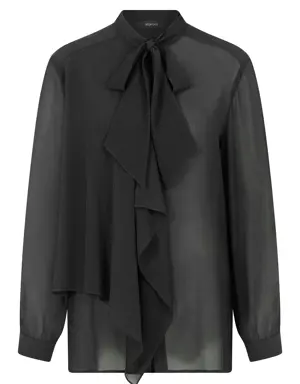 Black Bow Collar Shirt - 4 / BLACK