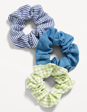 Mixed-Fabric Hair Scrunchies 3-Pack for Women green