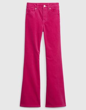 Kids High Rise Velvet Flare Jeans with Washwell pink