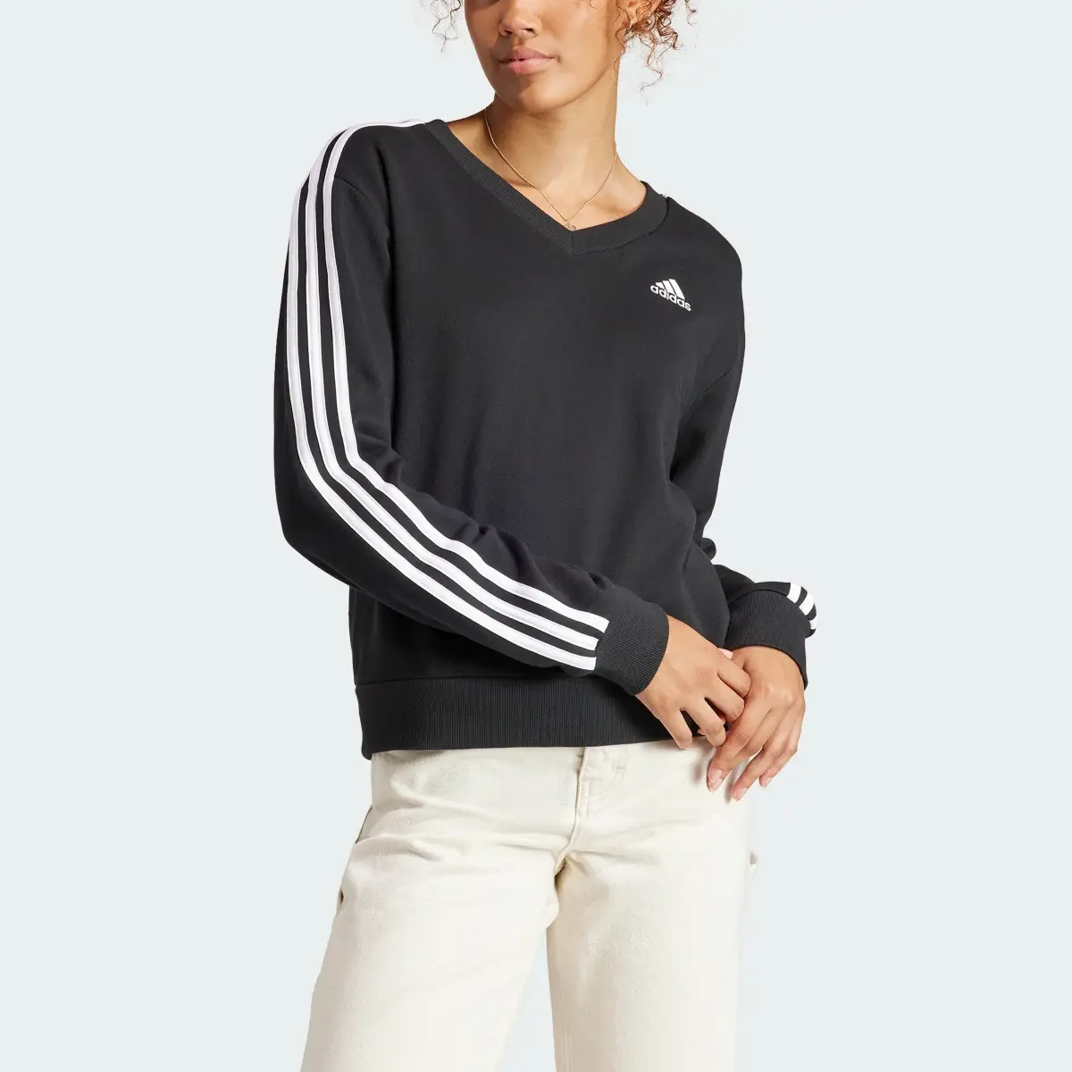 Adidas Essentials 3-Stripes V-Neck Sweatshirt. 1