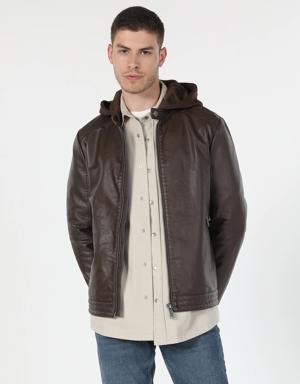 Colins Slim Fit Dar Kesim Fermuarlı Kahverengi Erkek Suni Deri Mont Pu. 3 Colins Slim Fit Dar Kesim Fermuarlı Kahverengi Erkek Suni Deri Mont Pu. 3