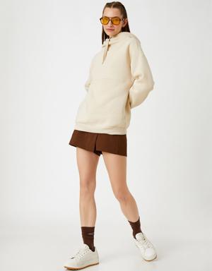 Oversize Kapüşonlu Basic Sweatshirt İçi Polarlı