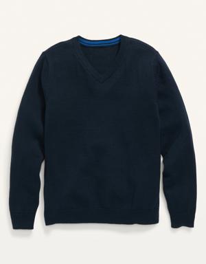 Long-Sleeve Solid V-Neck Sweater for Boys blue