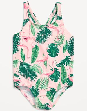 Printed One-Piece Henley Swimsuit for Toddler Girls multi
