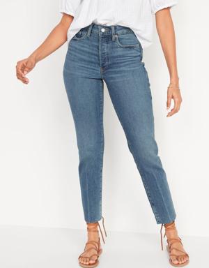 High-Waisted Button-Fly OG Straight Cut-Off Jeans for Women blue