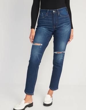 Curvy High-Waisted OG Straight Ripped Ankle Jeans for Women blue