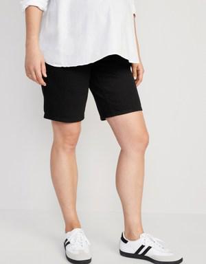 Maternity Full Panel OG Straight Black Jean Shorts -- 9 -inch inseam black