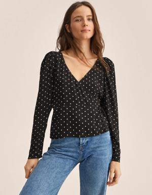 Double-breasted polka-dot blouse