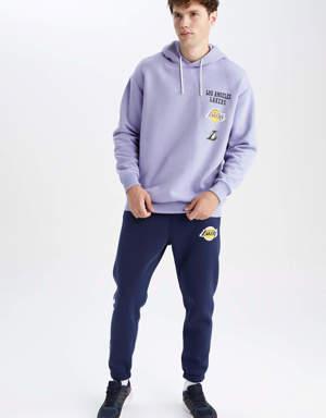 Fit NBA Los Angeles Lakers Kapüşonlu Sırt Baskılı Pamuklu Sweatshirt