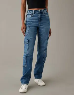 Stretch Super High-Waisted Baggy Straight Cargo Jean