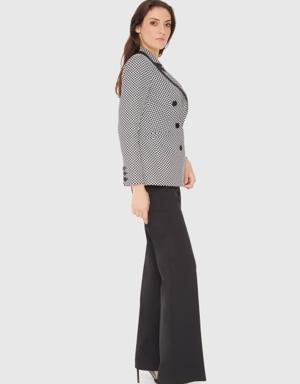 Black Suit with Contrast Collar Garnish Gingham Palazzo Pants