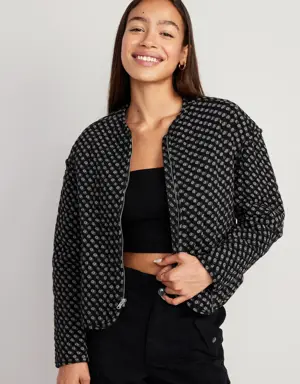 Quilted Bomber Jacket for Women black
