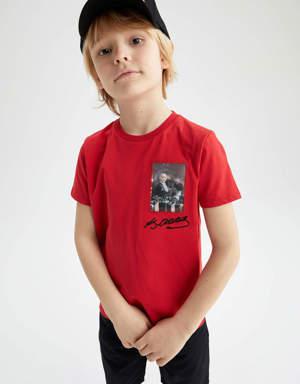 Erkek Çocuk Atatürk Baskılı Kırmızı Kısa Kollu Tişört