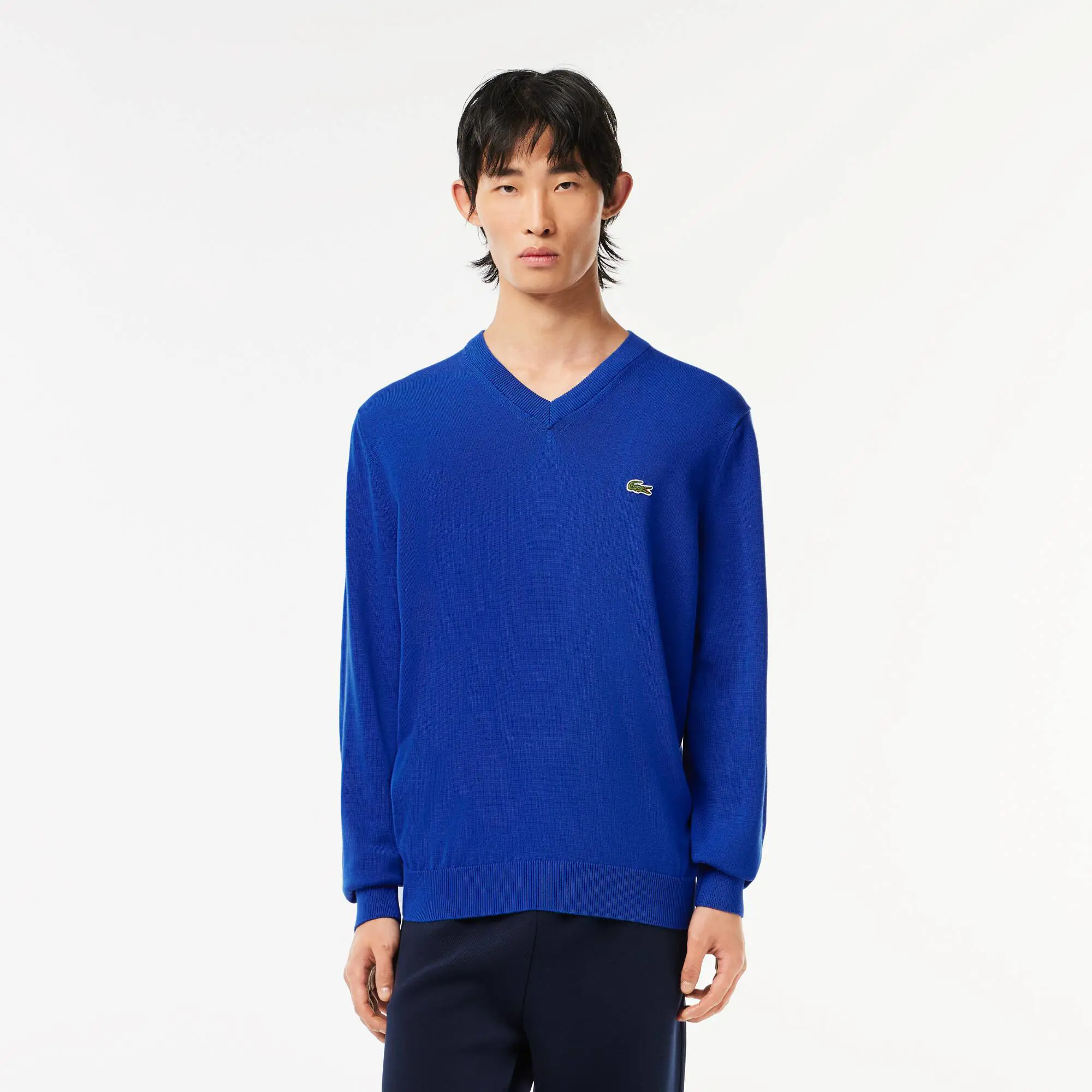 Lacoste Men's V-neck Organic Cotton Sweater. 1