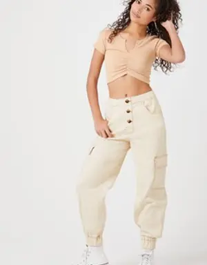 Forever 21 High Rise Cargo Joggers Ivory